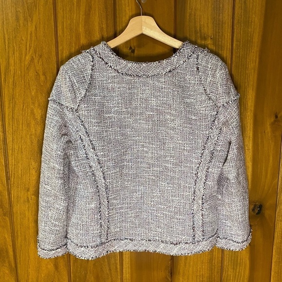 Banana Republic: Tweed Fringe Raw Edge Zip Up Business Blazer Jacket 14 (NWT) - Picture 5 of 9